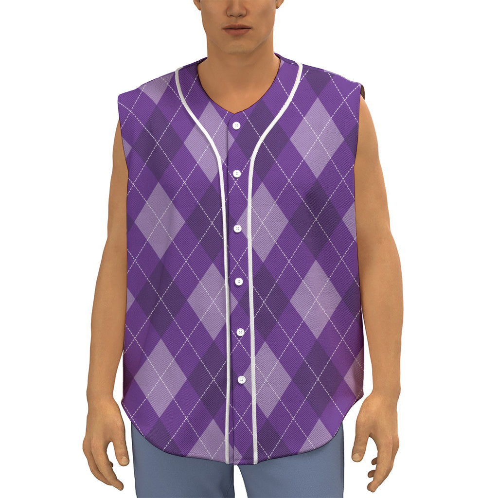 Purple Argyle Pattern Print Sleeveless Baseball Jersey