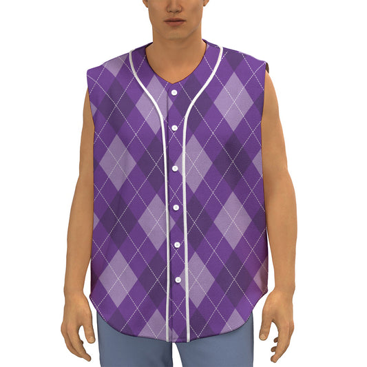 Purple Argyle Pattern Print Sleeveless Baseball Jersey