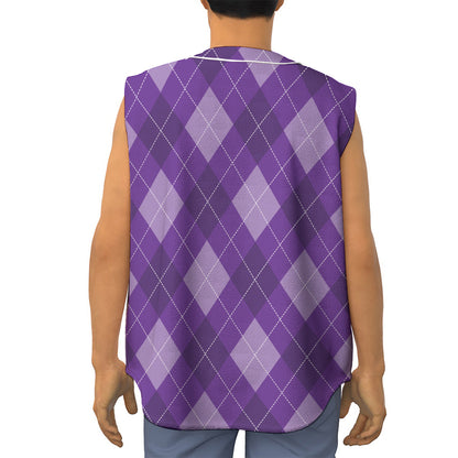 Purple Argyle Pattern Print Sleeveless Baseball Jersey