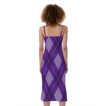 Purple Argyle Pattern Print Slim Fit Midi Cami Dress
