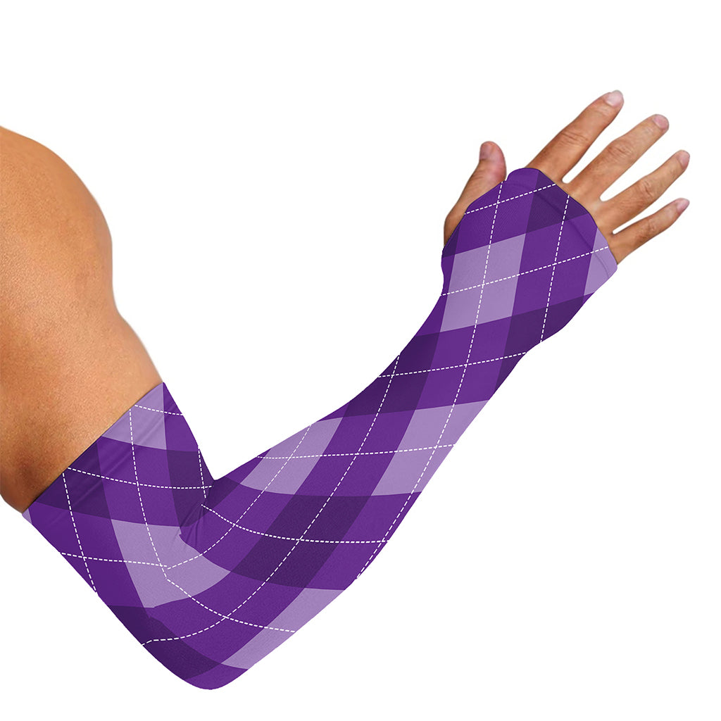 Purple Argyle Pattern Print Sun Protection Arm Sleeves