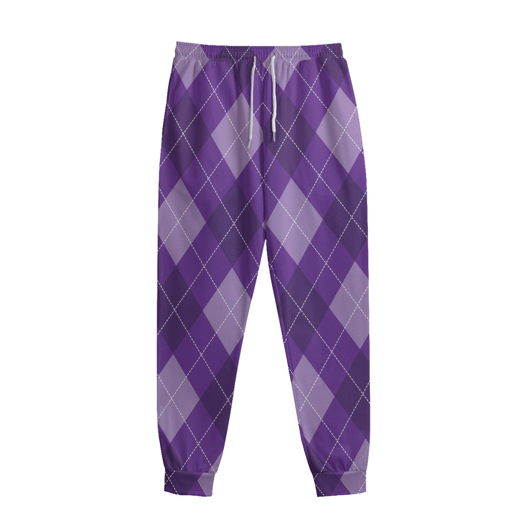 Purple Argyle Pattern Print Sweatpants