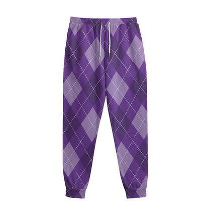 Purple Argyle Pattern Print Sweatpants