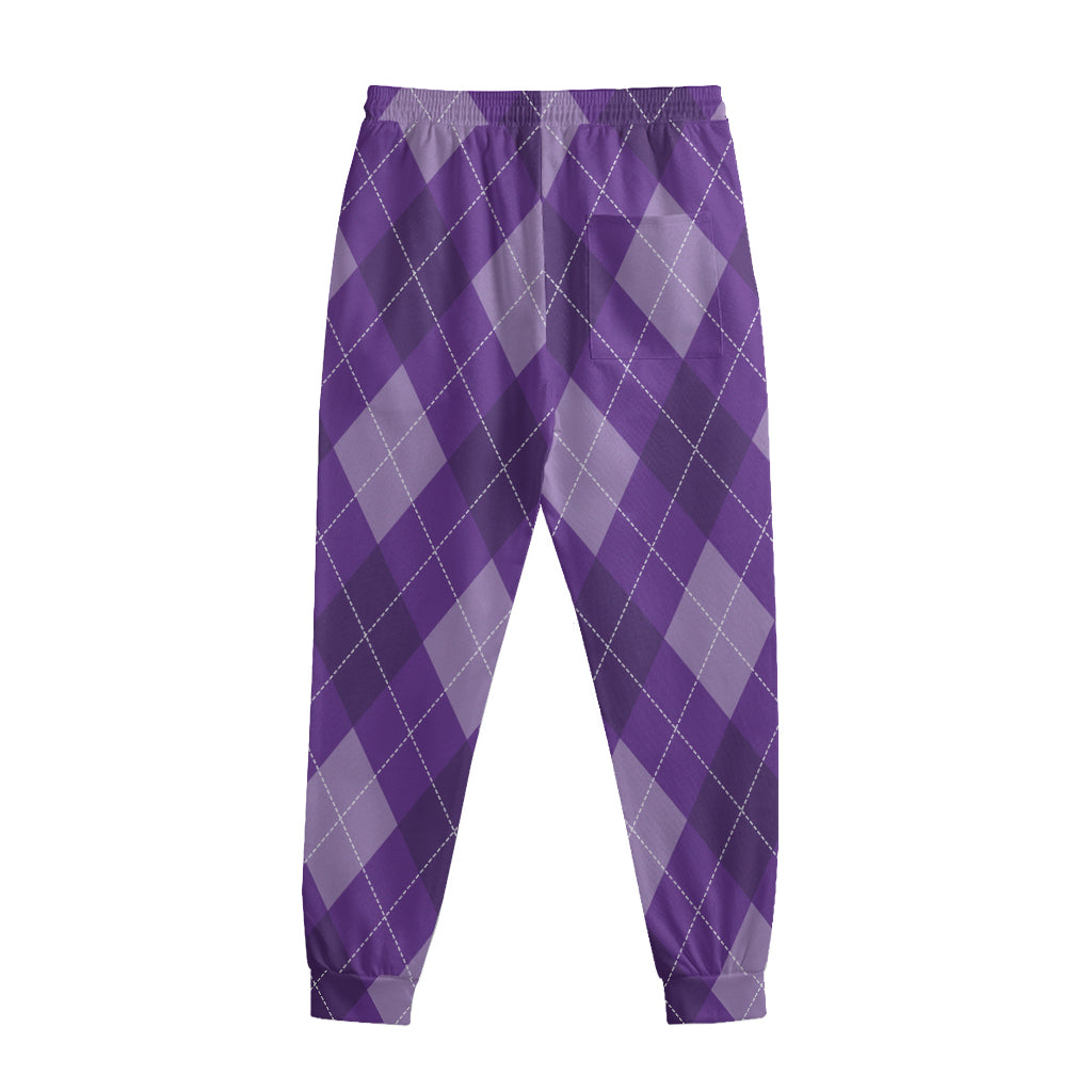 Purple Argyle Pattern Print Sweatpants