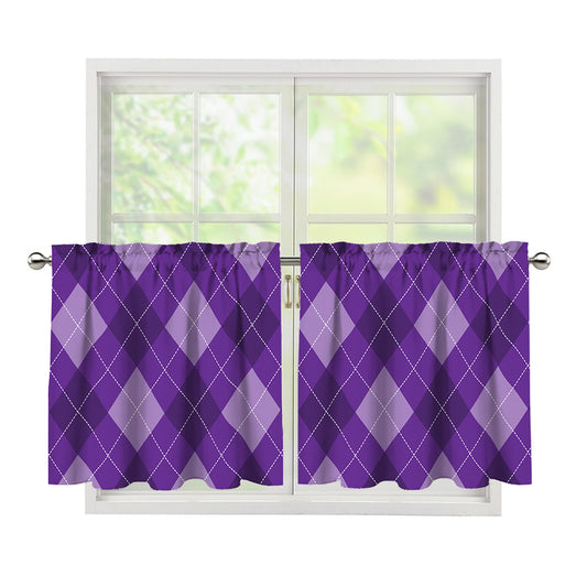 Purple Argyle Pattern Print Tier Curtains