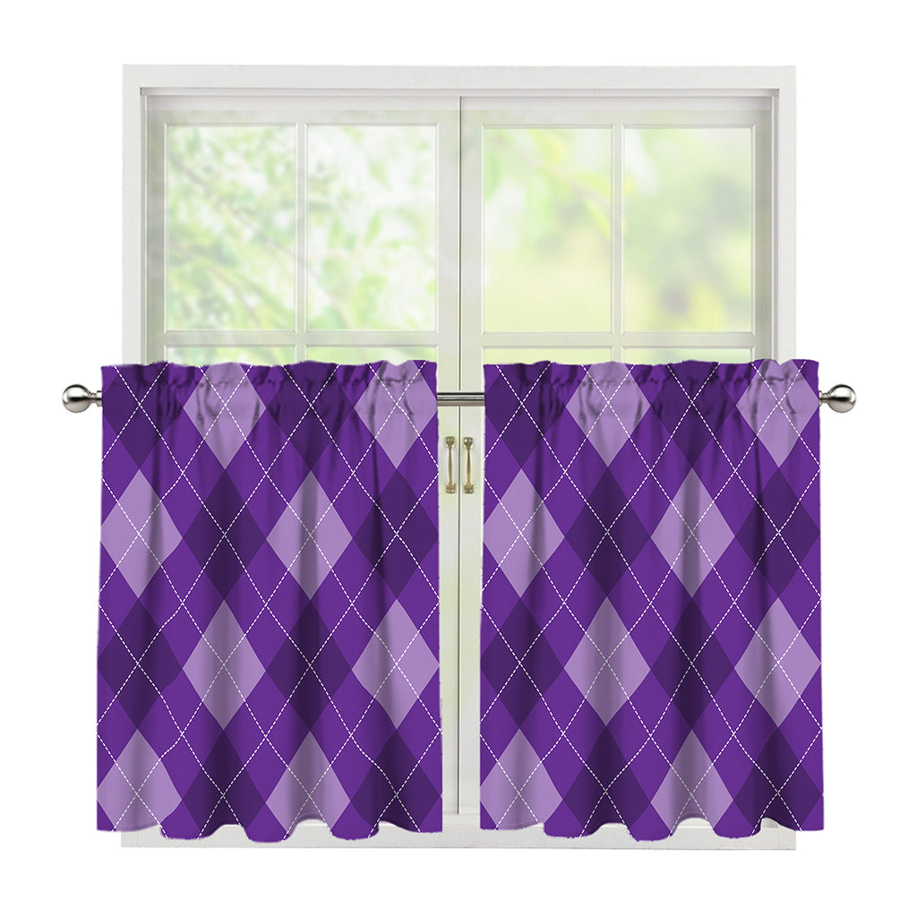 Purple Argyle Pattern Print Tier Curtains