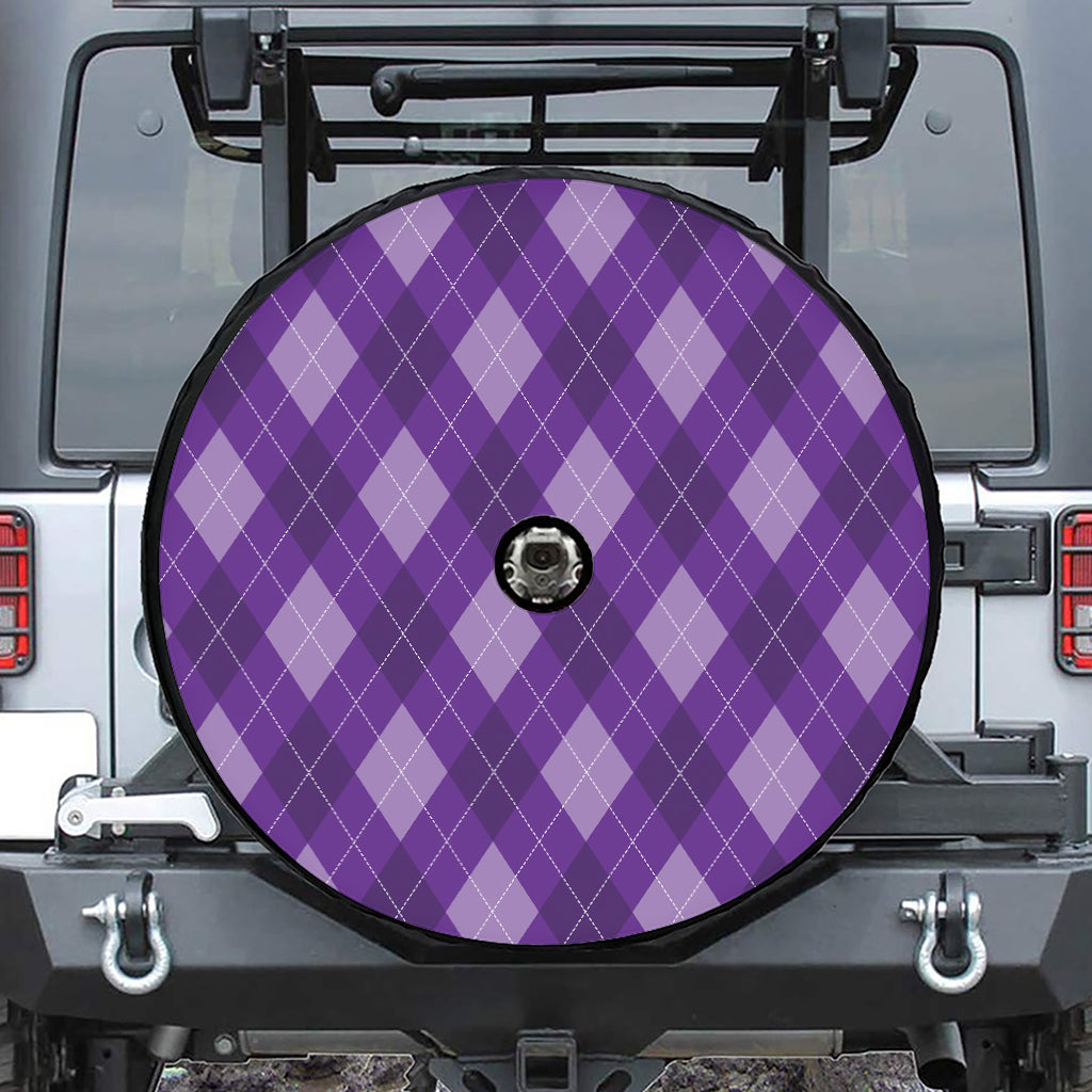 Purple Argyle Pattern Print Tire Cover With Camera Hole