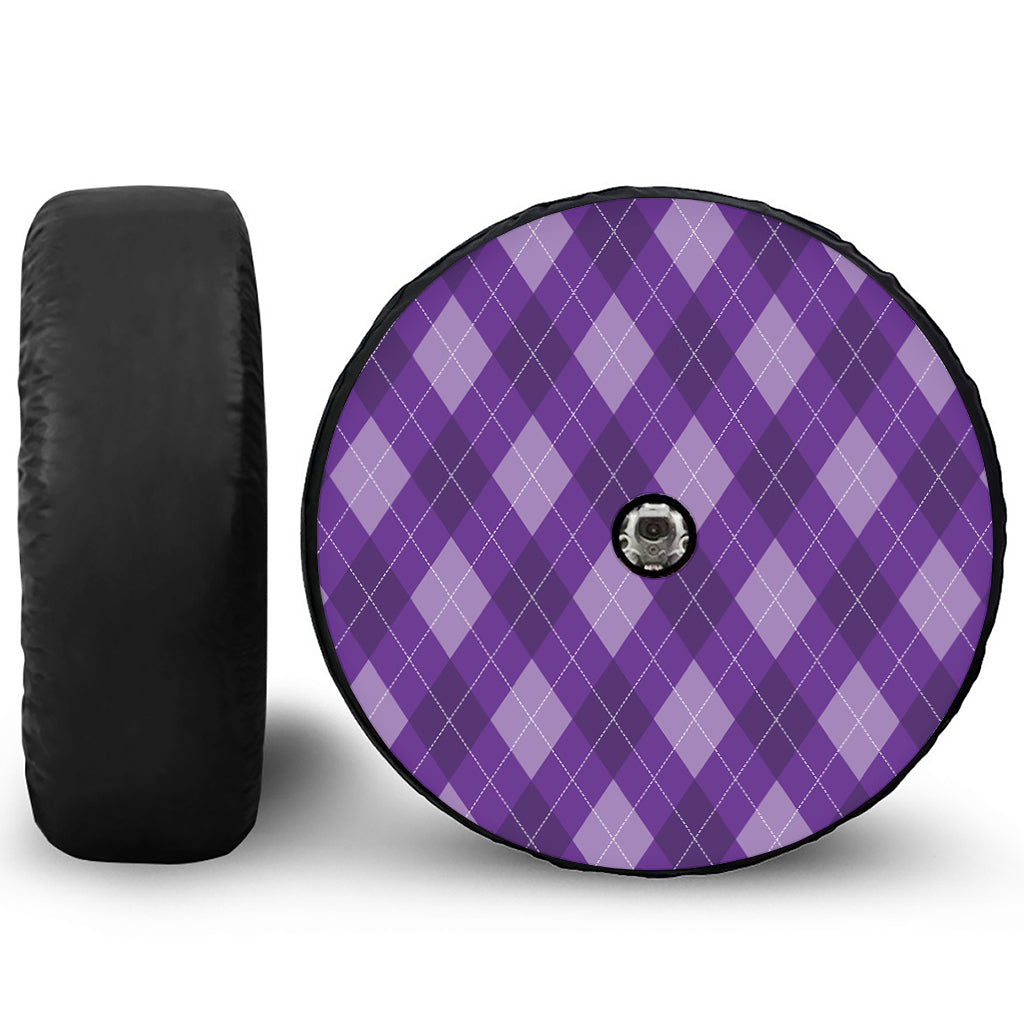 Purple Argyle Pattern Print Tire Cover With Camera Hole