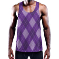 Purple Argyle Pattern Print Men's Workout Tank Top