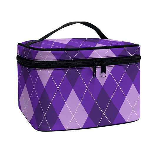 Purple Argyle Pattern Print Travel Makeup Bag