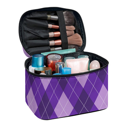 Purple Argyle Pattern Print Travel Makeup Bag