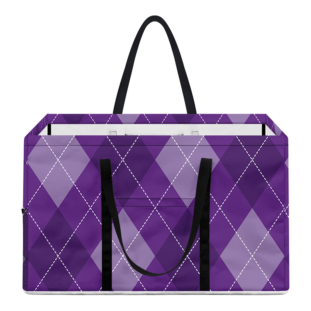 Purple Argyle Pattern Print Utility Tote Bag