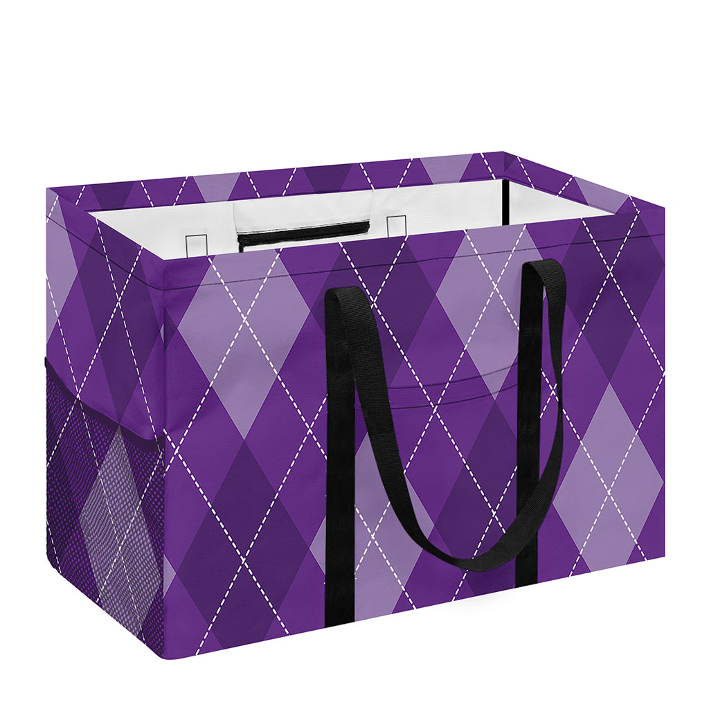 Purple Argyle Pattern Print Utility Tote Bag