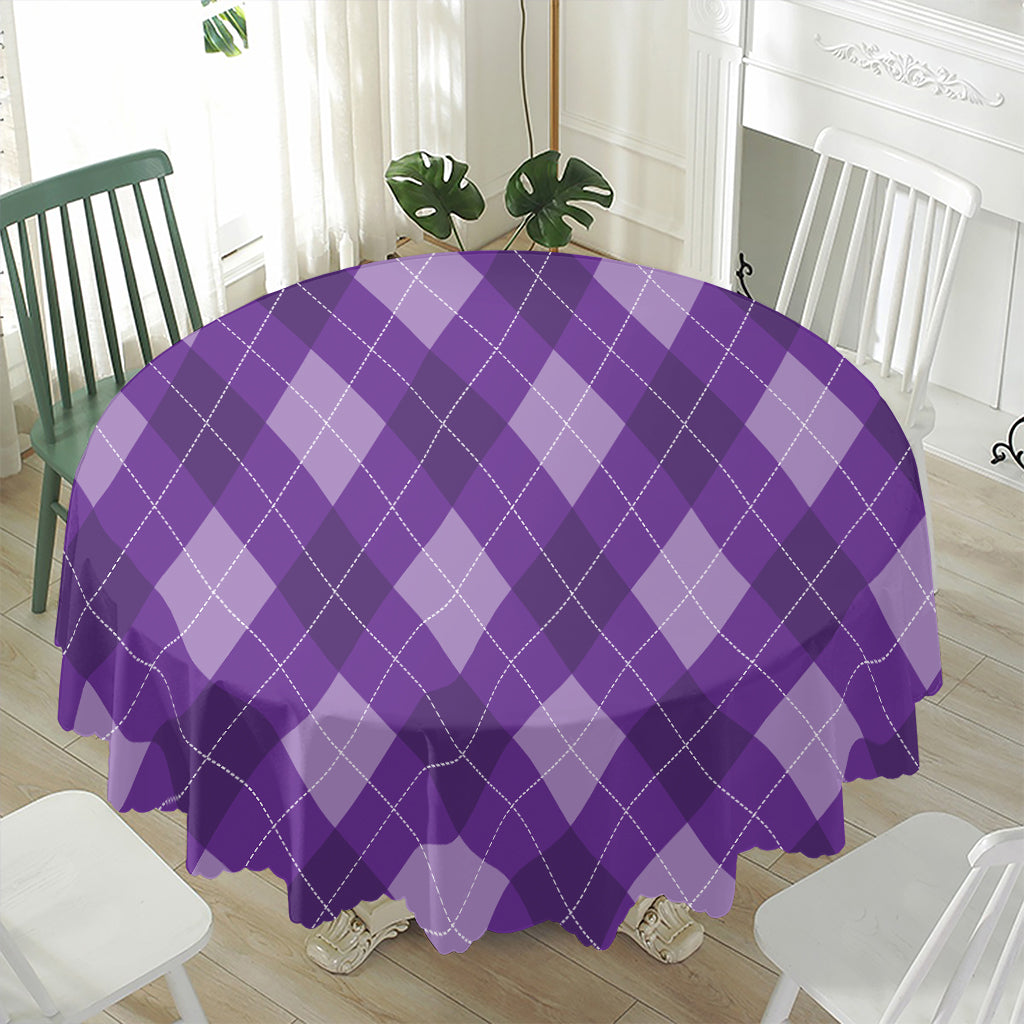 Purple Argyle Pattern Print Waterproof Round Tablecloth