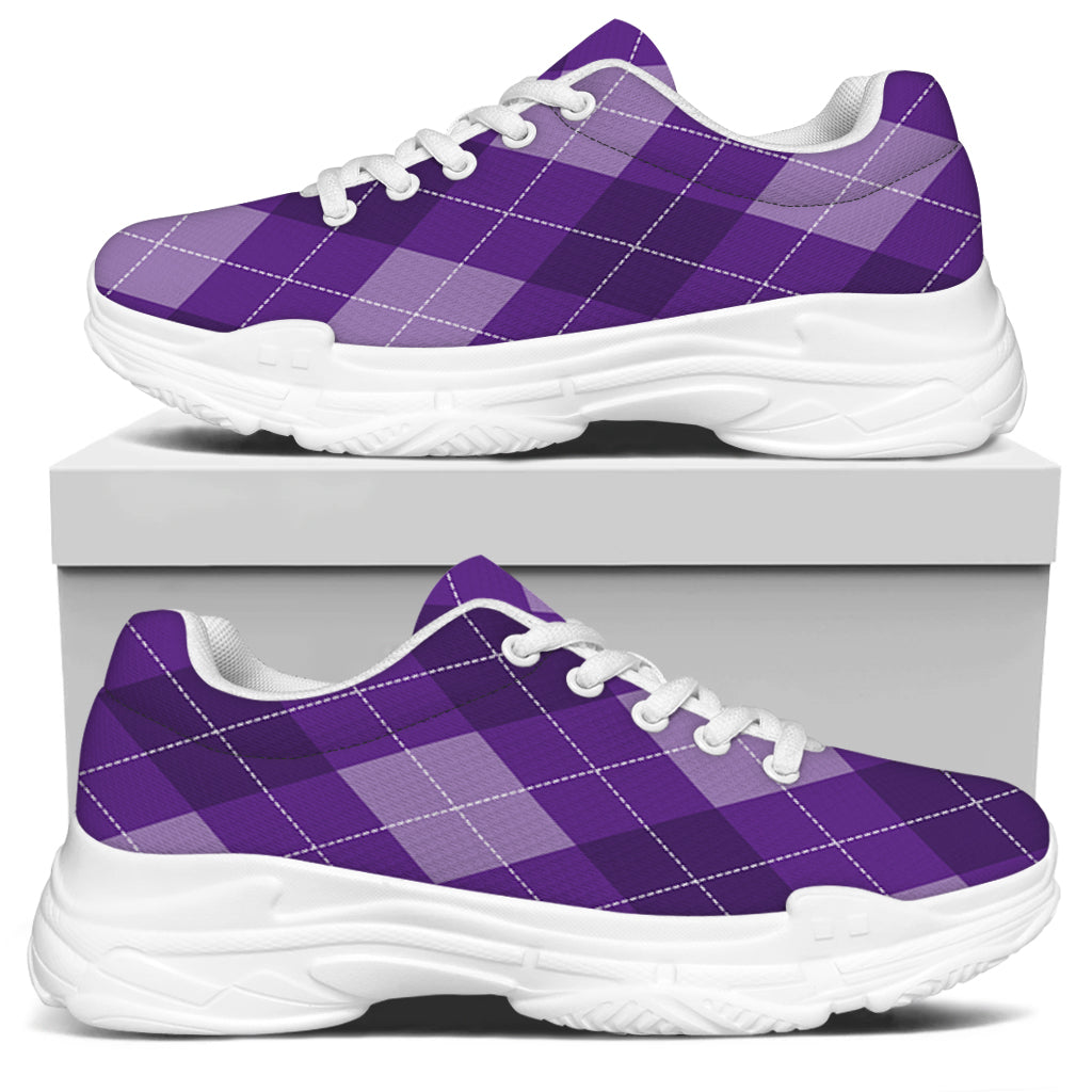 Purple Argyle Pattern Print White Chunky Shoes