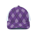 Purple Argyle Pattern Print White Mesh Trucker Hat