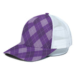 Purple Argyle Pattern Print White Mesh Trucker Cap