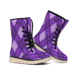 Purple Argyle Pattern Print Winter Boots