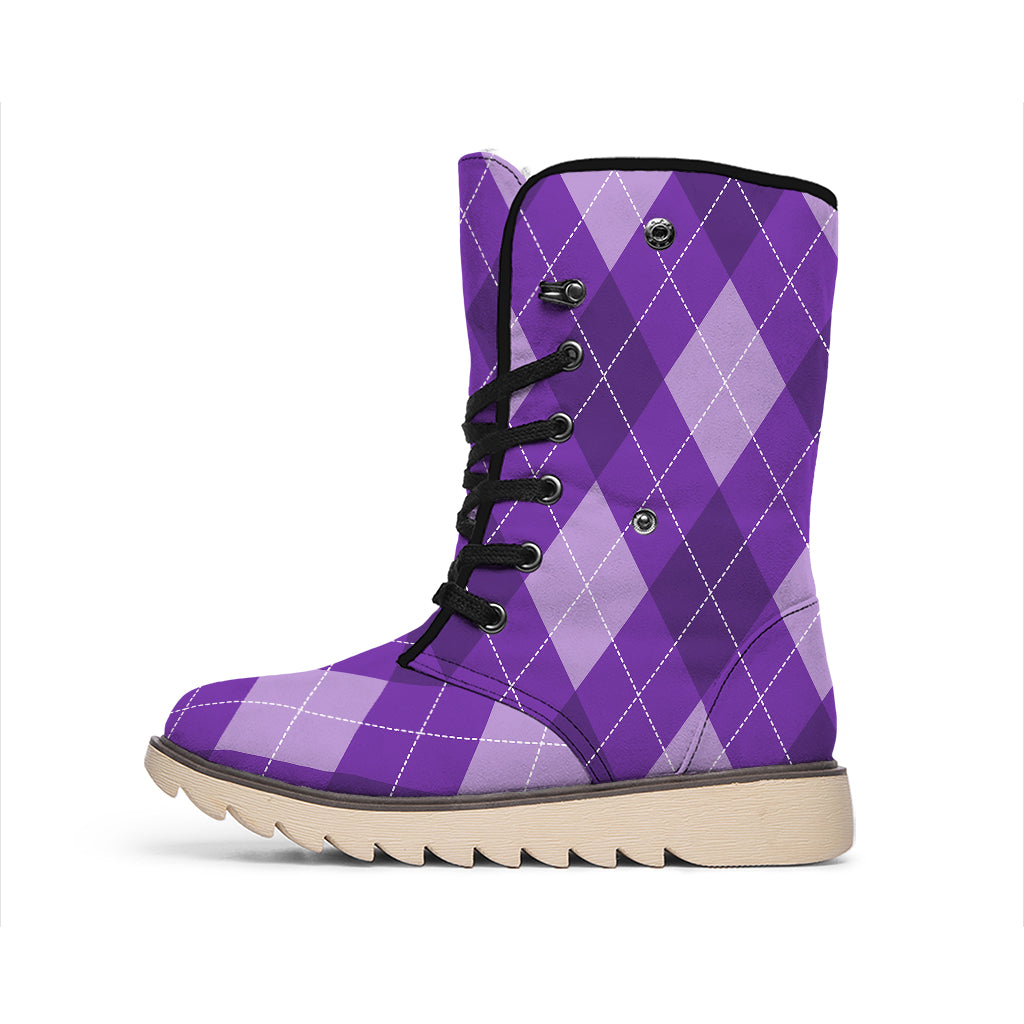 Purple Argyle Pattern Print Winter Boots