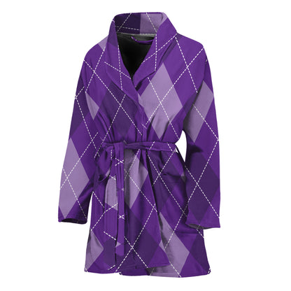 Purple Argyle Pattern Print Women's Bathrobe