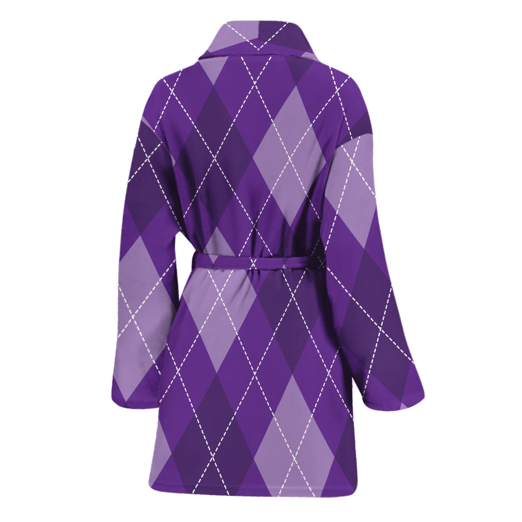Purple Argyle Pattern Print Women's Bathrobe
