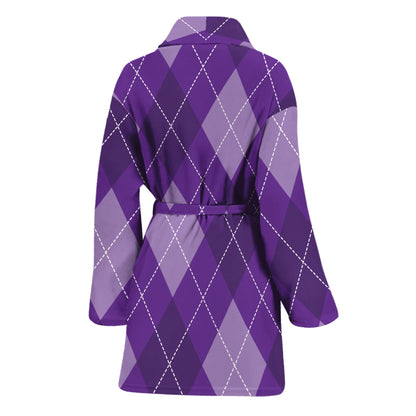 Purple Argyle Pattern Print Women's Bathrobe