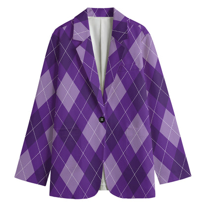 Purple Argyle Pattern Print Women's Blazer