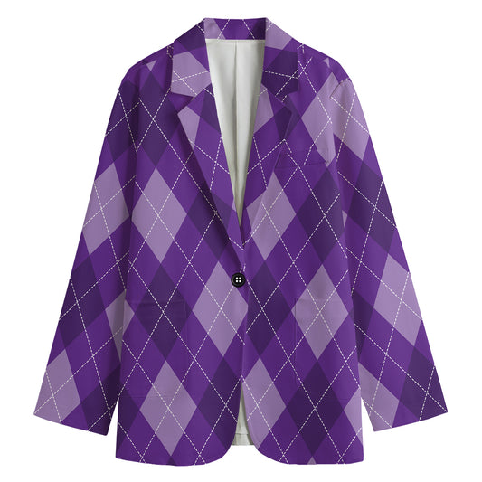 Purple Argyle Pattern Print Women's Blazer