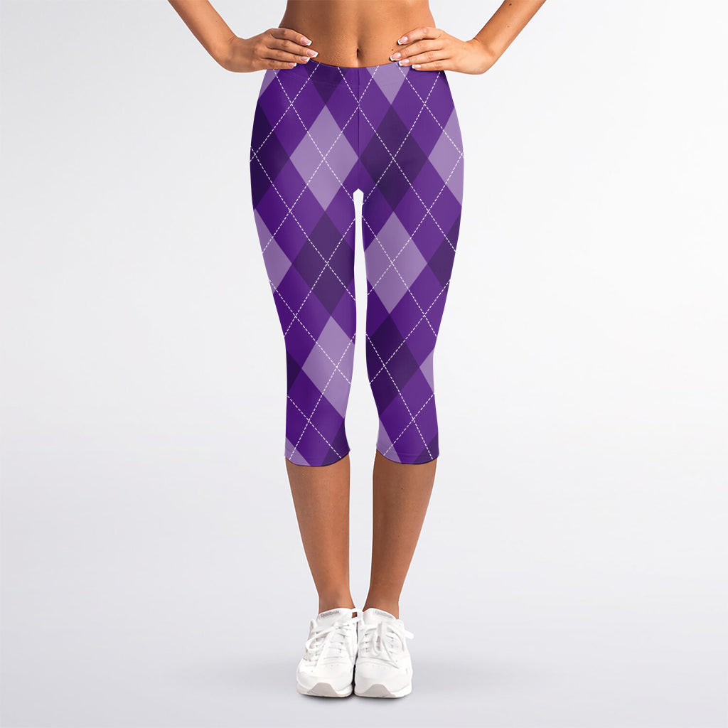 Purple Argyle Pattern Print Women's Capri Leggings