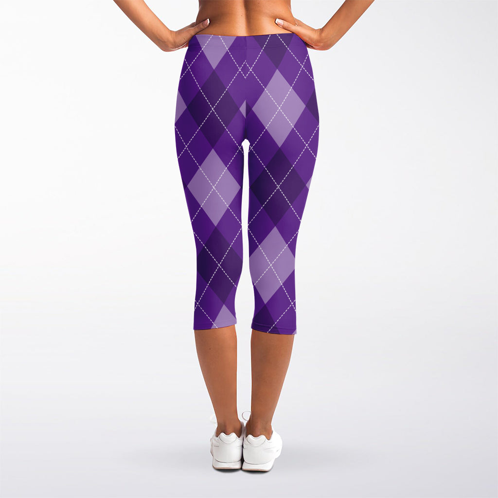 Purple Argyle Pattern Print Women's Capri Leggings