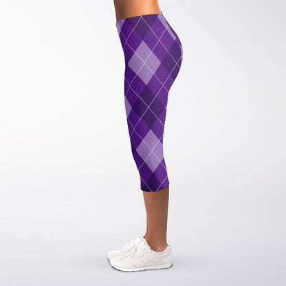 Purple Argyle Pattern Print Women's Capri Leggings