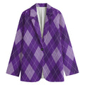 Purple Argyle Pattern Print Women's Cotton Blazer