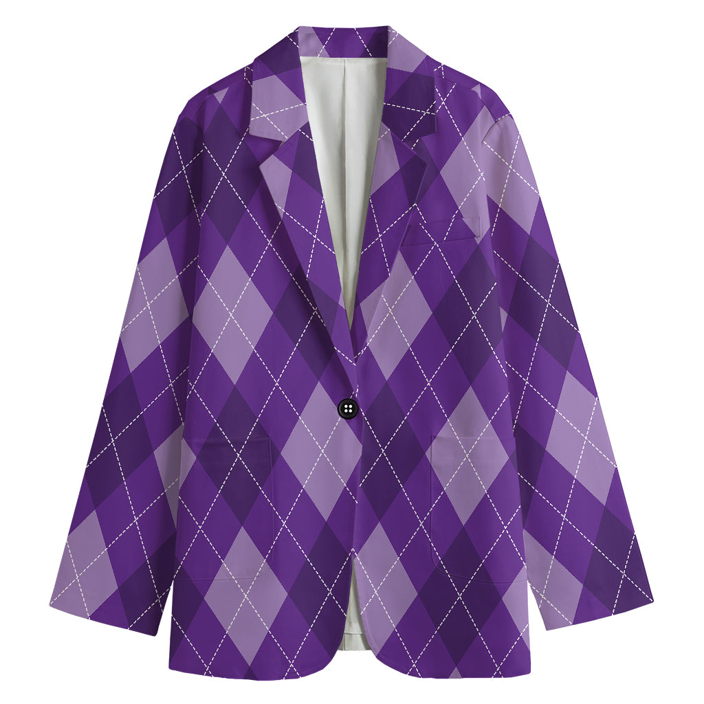 Purple Argyle Pattern Print Women's Cotton Blazer