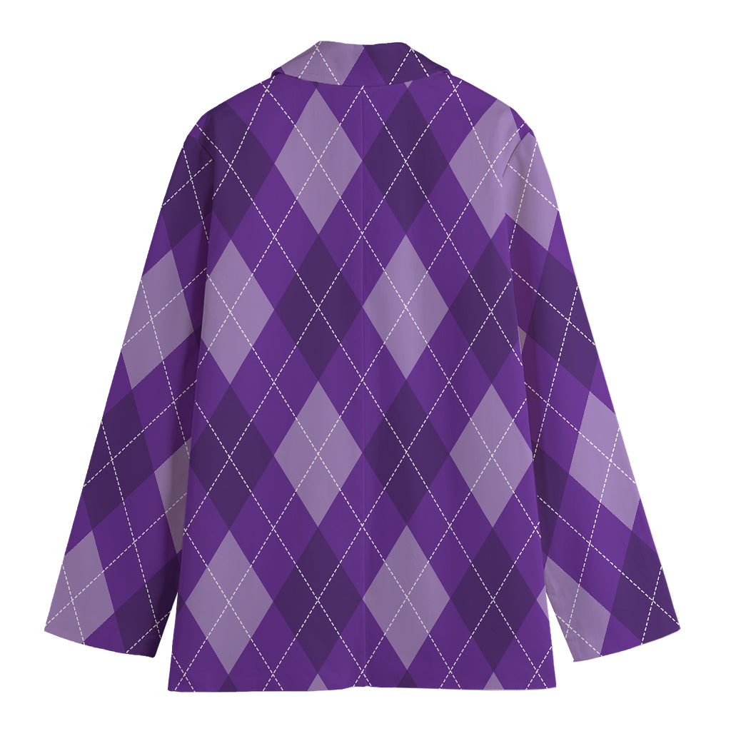 Purple Argyle Pattern Print Women's Cotton Blazer
