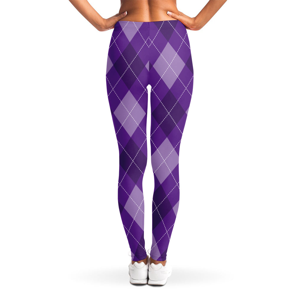 Purple Argyle Pattern Print Women's Leggings