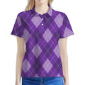 Purple Argyle Pattern Print Women's Polo Shirt