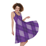 Purple Argyle Pattern Print Women's Sleeveless Dress
