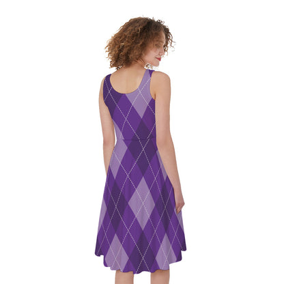 Purple Argyle Pattern Print Women's Sleeveless Dress