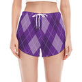 Purple Argyle Pattern Print Women's Split Running Shorts