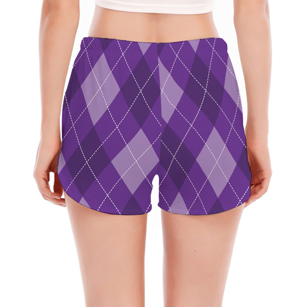 Purple Argyle Pattern Print Women's Split Running Shorts