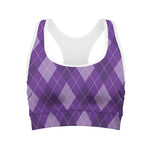 Purple Argyle Pattern Print Women's Sports Bra