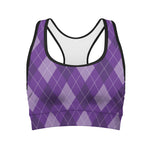 Purple Argyle Pattern Print Women's Sports Bra