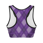 Purple Argyle Pattern Print Women's Sports Bra