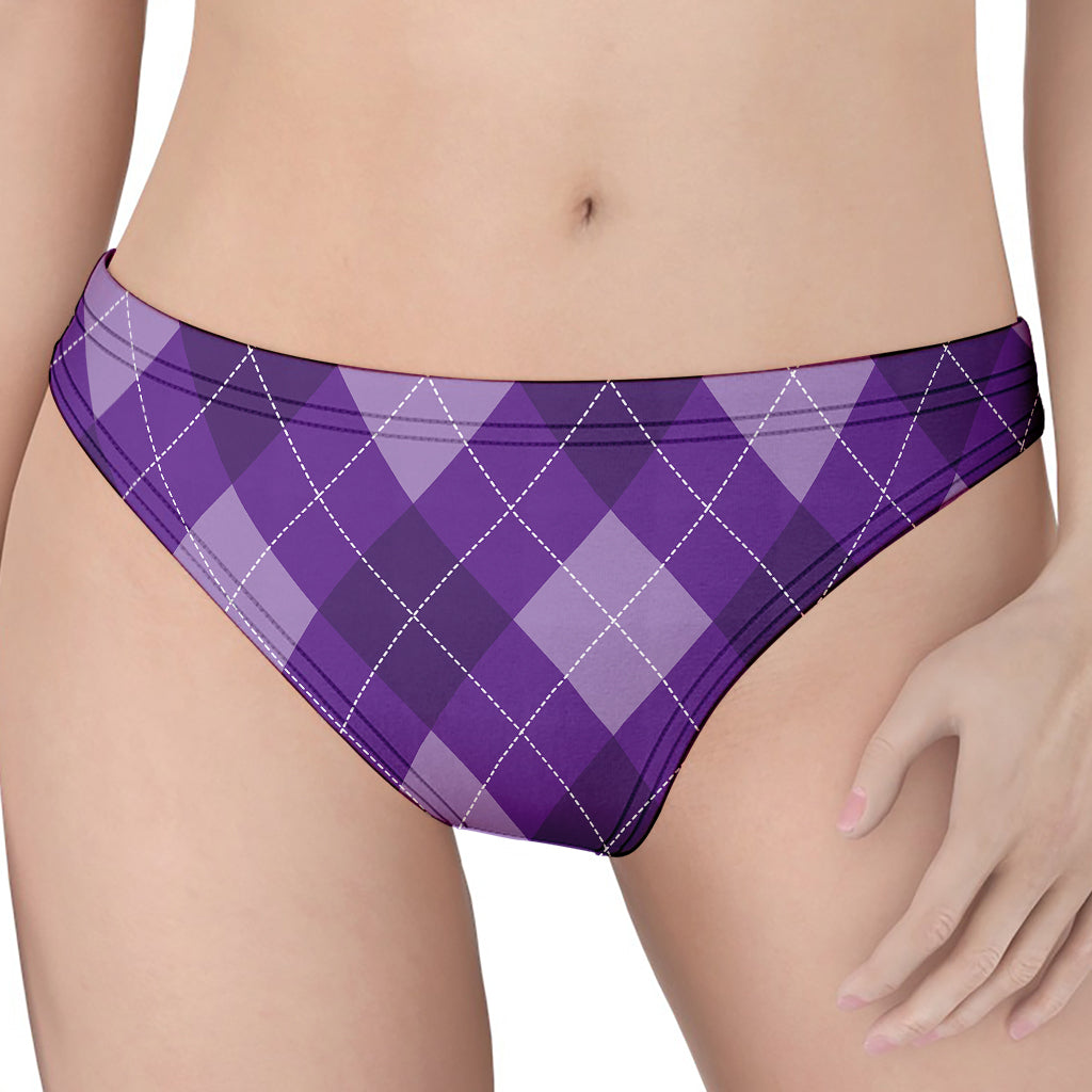 Purple Argyle Pattern Print Women's Thong