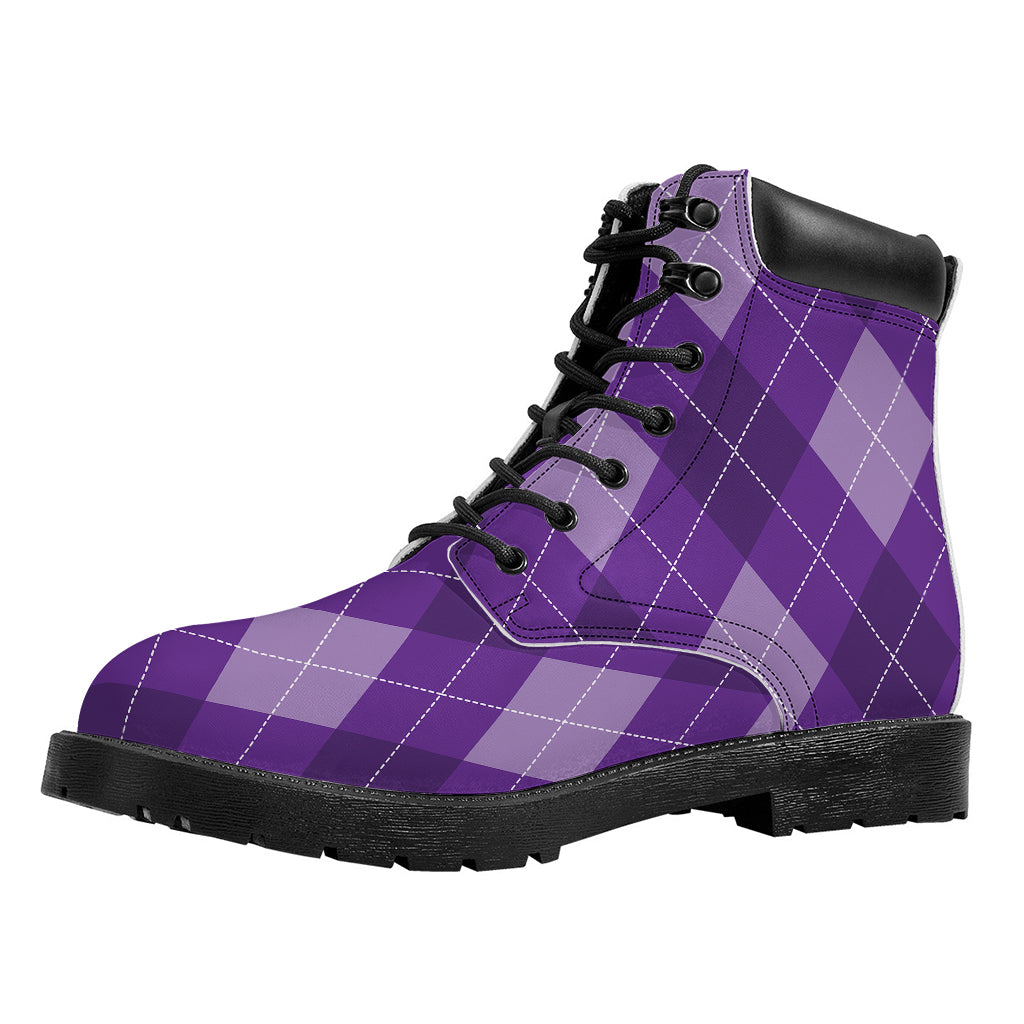 Purple Argyle Pattern Print Work Boots