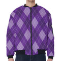 Purple Argyle Pattern Print Zip Sleeve Bomber Jacket