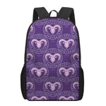 Purple Aries Zodiac Pattern Print 17 Inch Backpack