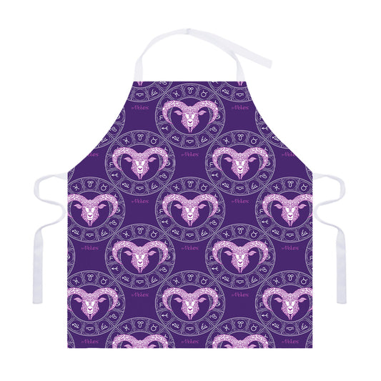 Purple Aries Zodiac Pattern Print Adjustable Apron