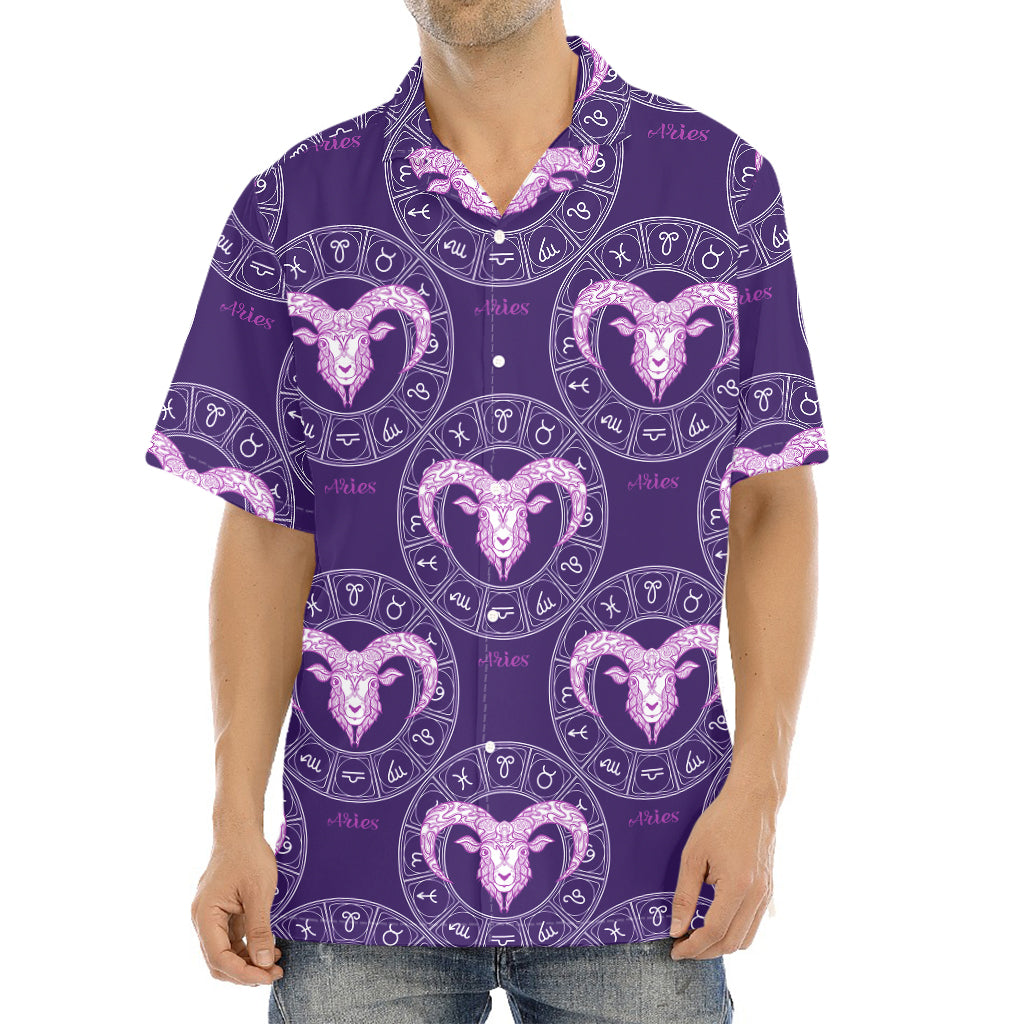 Purple Aries Zodiac Pattern Print Aloha Shirt