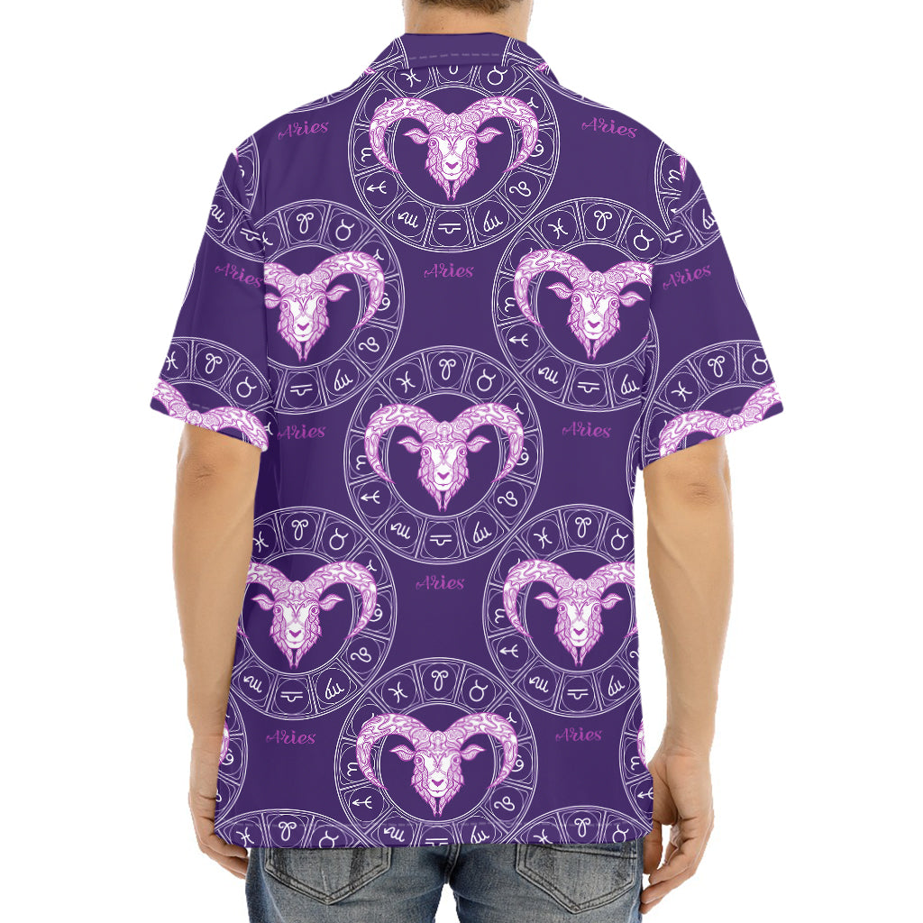 Purple Aries Zodiac Pattern Print Aloha Shirt